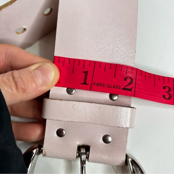 Vintage 90s Le Chateau Baby Pink Vegan Leather Belt Big Silver Buckle Wide S/M - Picture 14 of 15